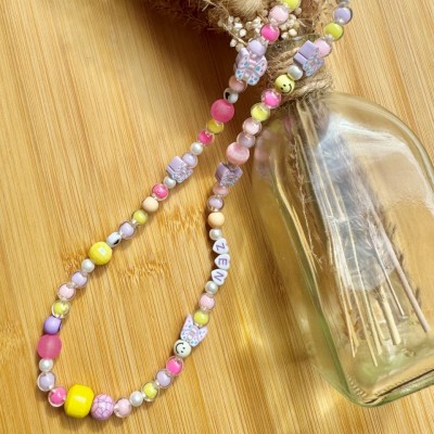 Bracelet de Téléphone avec Perles Roses et Mot ZEN