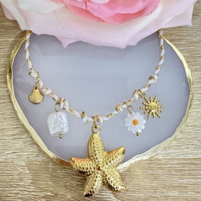 Bracelet Cordon avec Etoile de Mer et Pampilles