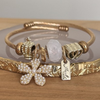 Bracelet Jonc Fleur en Perle