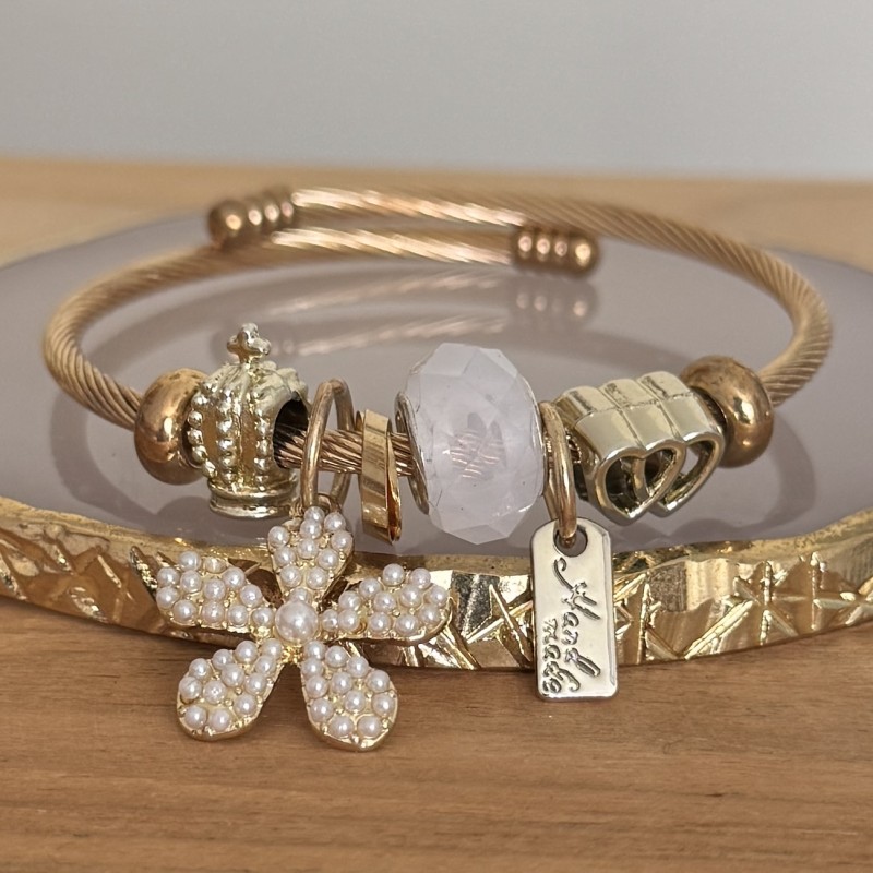 Bracelet Jonc Fleur en Perle
