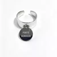 Bague ajustable médaille « Porte Bonheur » argentée