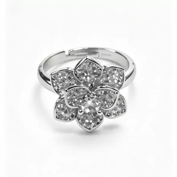 Bague fleur pavée de zircons argentée