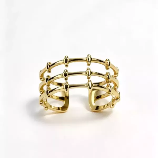 Bague ajustable trois rangs perlée dorée