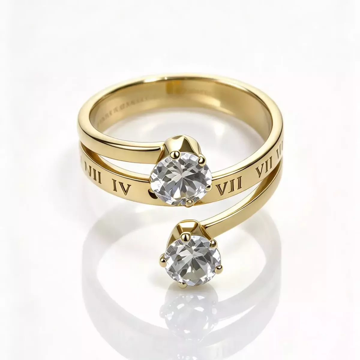 Bague toi et moi chiffres romains et zircons dorée