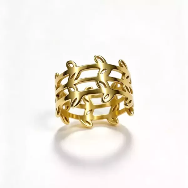 Bague large ajourée motif feuillage dorée