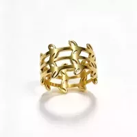 Bague large ajourée motif feuillage dorée