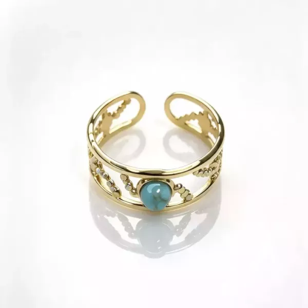 Bague ajustable ajourée pierre turquoise dorée
