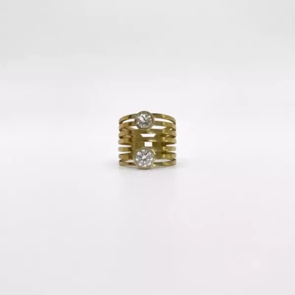Bague multirangs à deux strass dorée