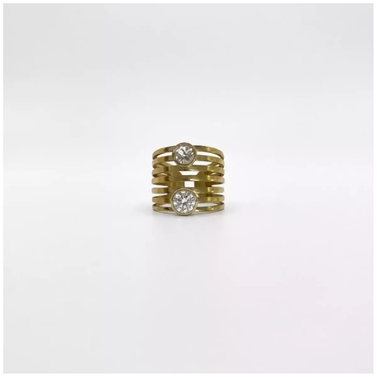 Bague multirangs à deux strass dorée