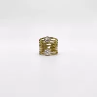 Bague multirangs à deux strass dorée