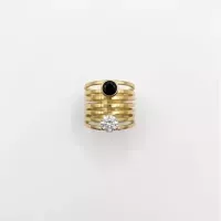Bague multirangs strass noir et blanc dorée