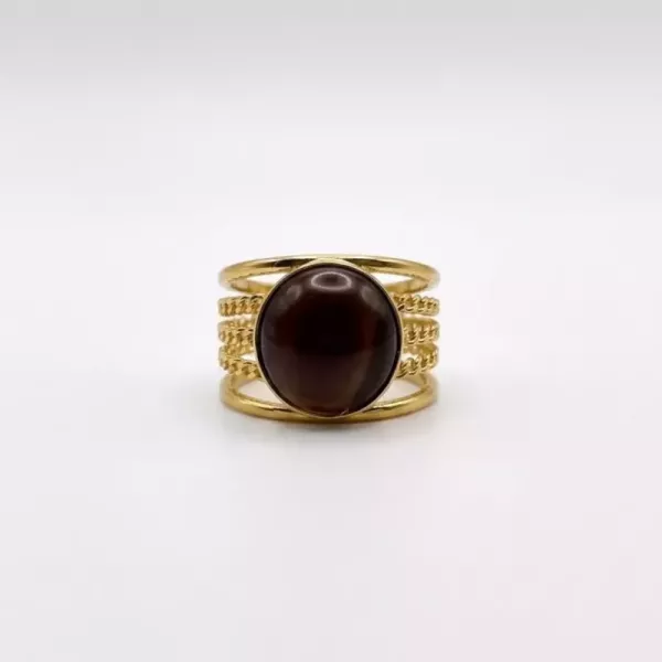 Bague multirangs cabochon brun dorée