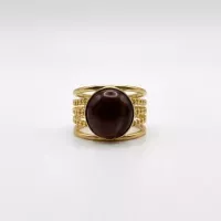Bague multirangs cabochon brun dorée
