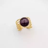 Bague multirangs cabochon violet œil-de-chat dorée