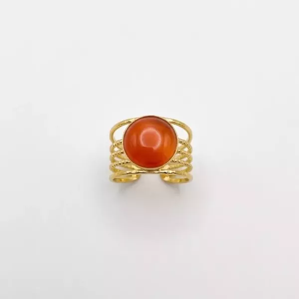 Bague multirangs cabochon orange dorée