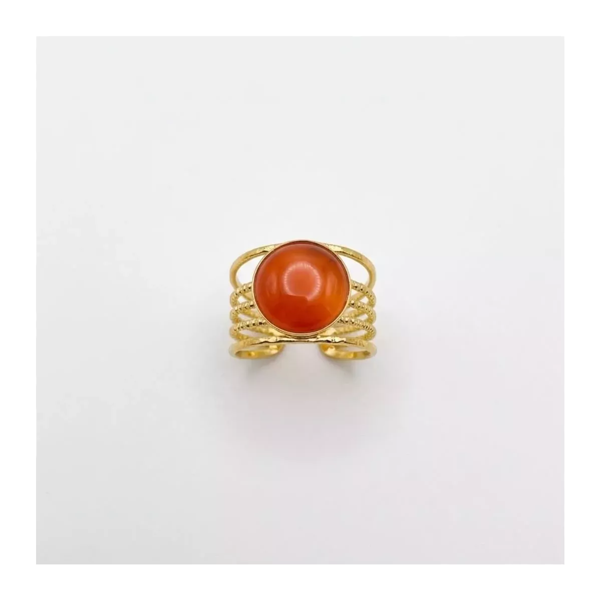 Bague multirangs cabochon orange dorée