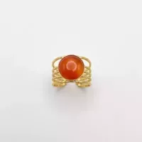 Bague multirangs cabochon orange dorée