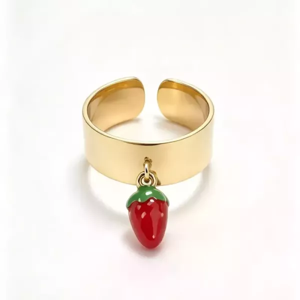 Bague ajustable pampille fraise dorée