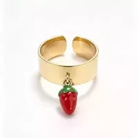 Bague ajustable pampille fraise dorée