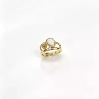 Bague fine goutte blanche et strass dorée