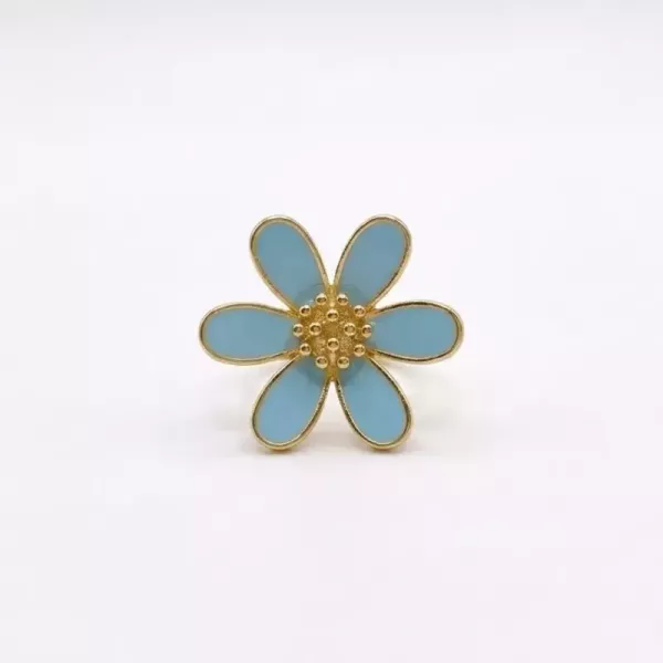 Bague fleur émaillée bleu ciel dorée