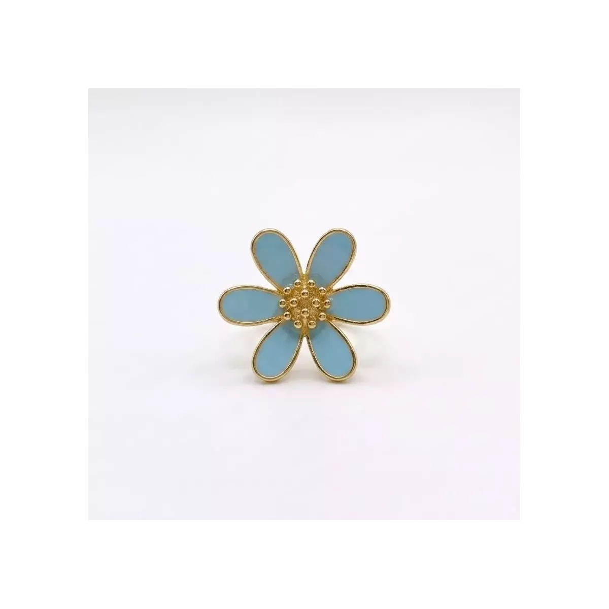 Bague fleur émaillée bleu ciel dorée