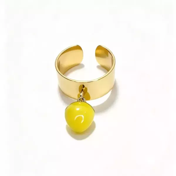 Bague ajustable pampille citron dorée