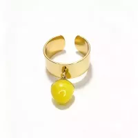 Bague ajustable pampille citron dorée