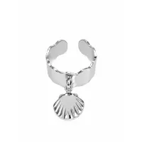 Bague ajustable ondulée pampille coquillage argentée
