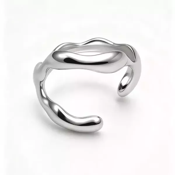 Bague ajustable ondulée effet organique argentée