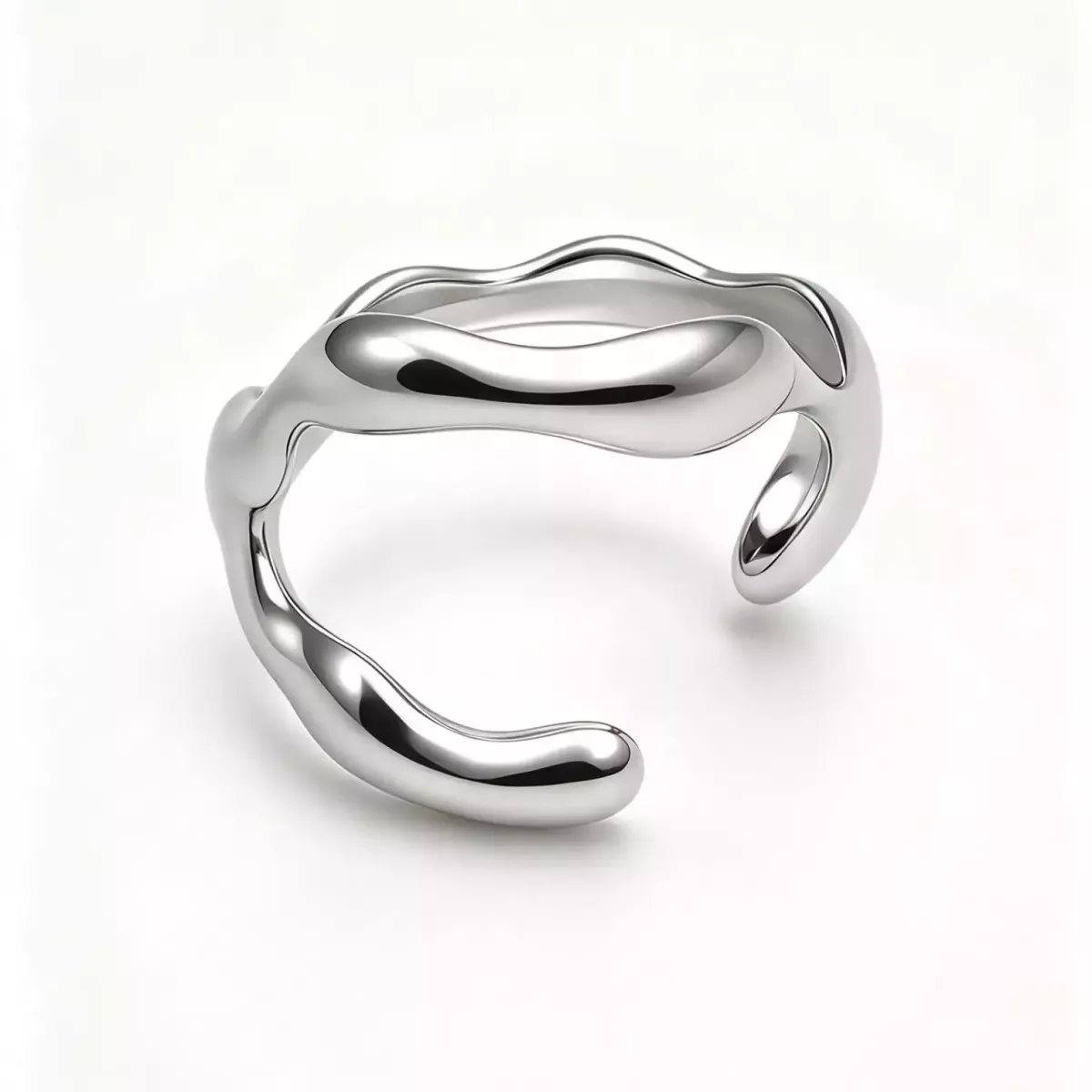 Bague ajustable ondulée effet organique argentée