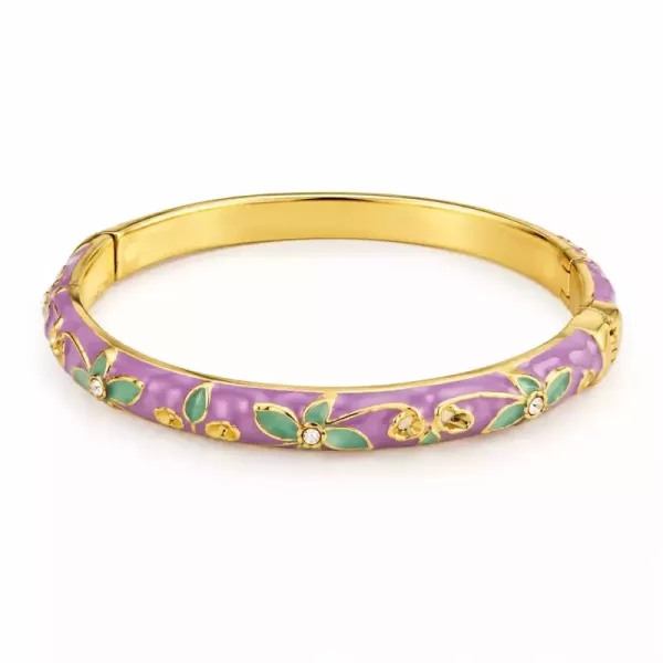 Jonc doré émaillé lilas motif fleurs