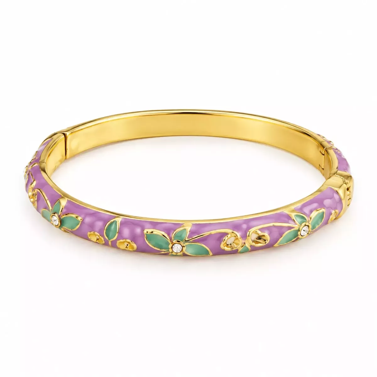 Jonc doré émaillé lilas motif fleurs