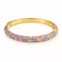 Jonc doré émaillé lilas motif fleurs