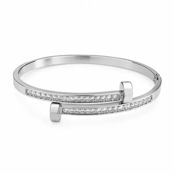 Jonc clou argenté serti de strass