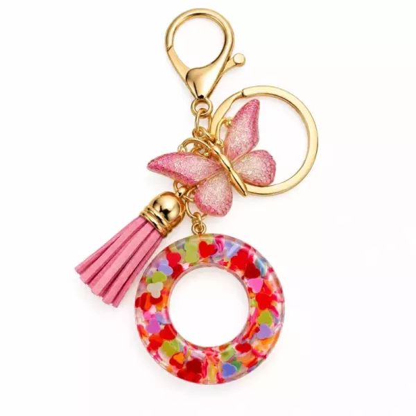 Porte-clés lettre O en résine paillettes cœurs multicolores