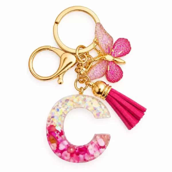 Porte-clés lettre C en résine éclats roses nacrés