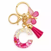 Porte-clés lettre C en résine éclats roses nacrés