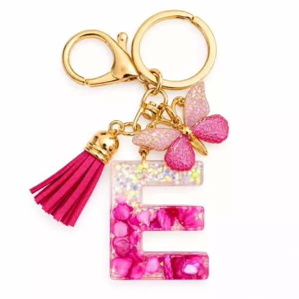 Porte-clés lettre E en résine éclats roses nacrés