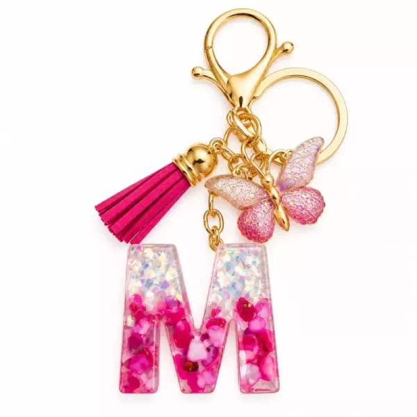 Porte-clés lettre M en résine éclats roses nacrés