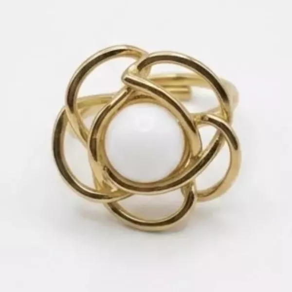 Bague nœud entrelacé perle blanche dorée