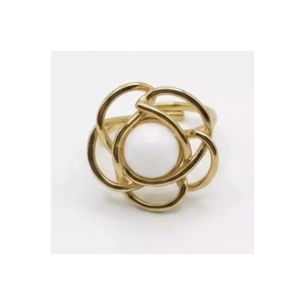 Bague nœud entrelacé perle blanche dorée