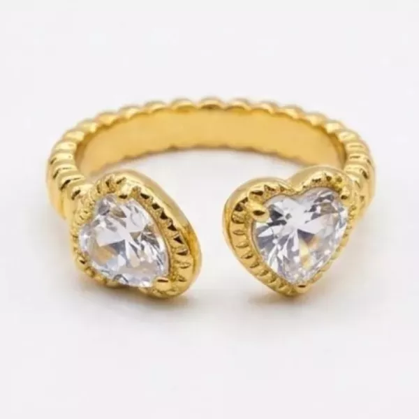 Bague ajustable toi et moi cœurs zircons dorée