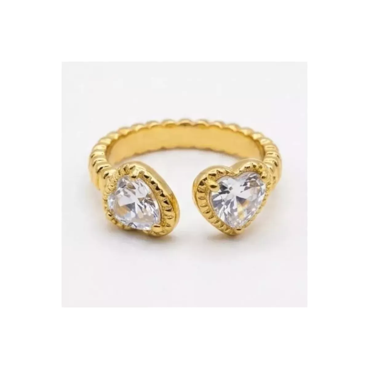 Bague ajustable toi et moi cœurs zircons dorée