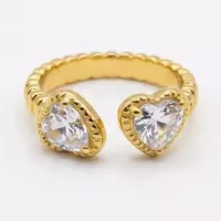 Bague ajustable toi et moi cœurs zircons dorée