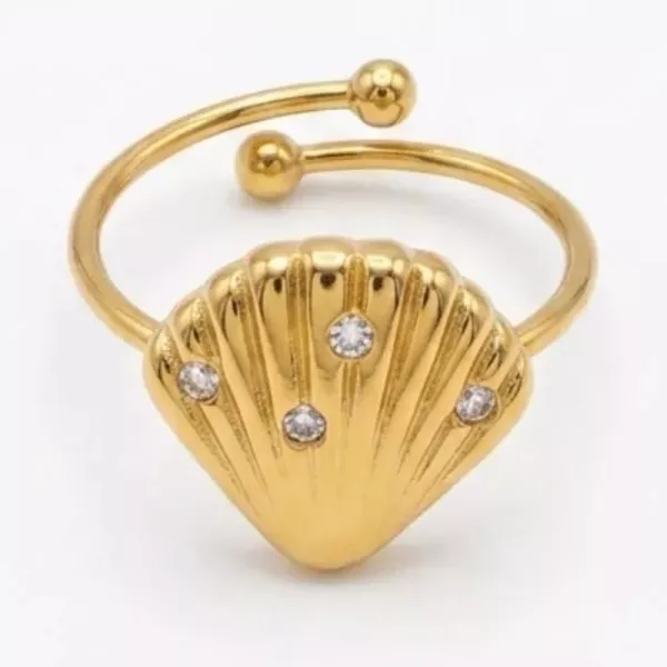 Bague ajustable coquillage serti de strass dorée