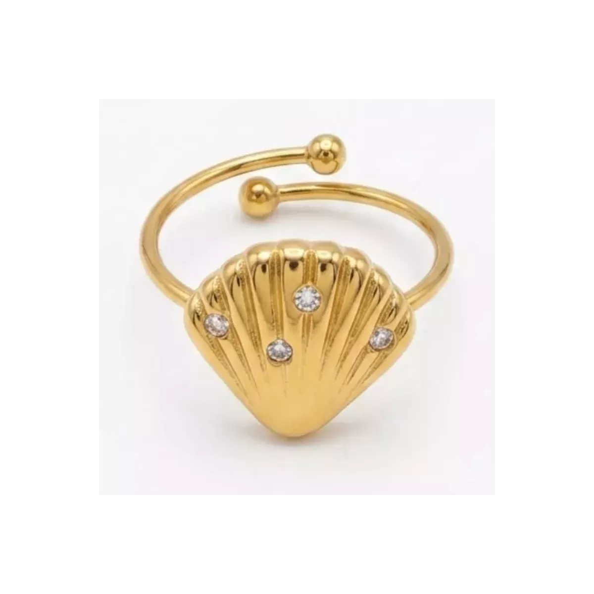 Bague ajustable coquillage serti de strass dorée