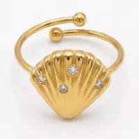 Bague ajustable coquillage serti de strass dorée