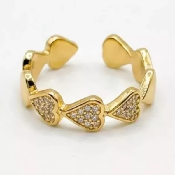 Bague ajustable cœurs pavés de zircons dorée