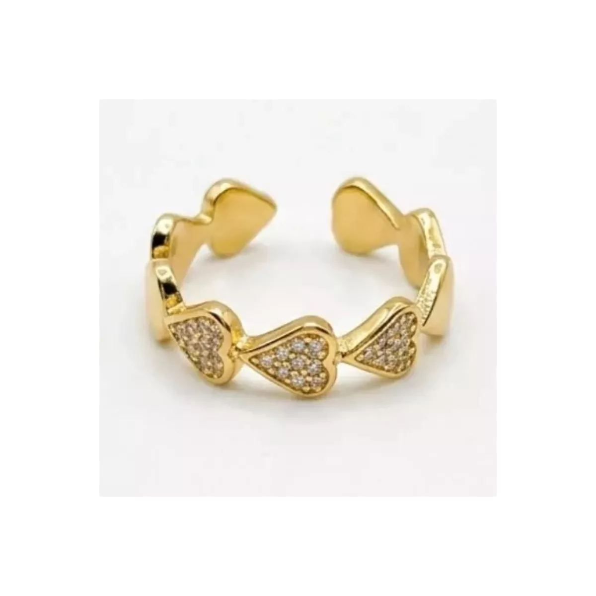 Bague ajustable cœurs pavés de zircons dorée